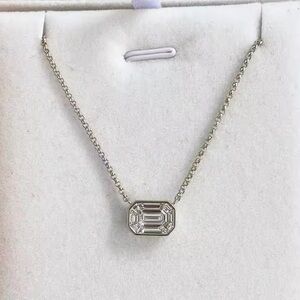 Simple 925 Sterling Silver Bezel Geometric Zircon Necklace